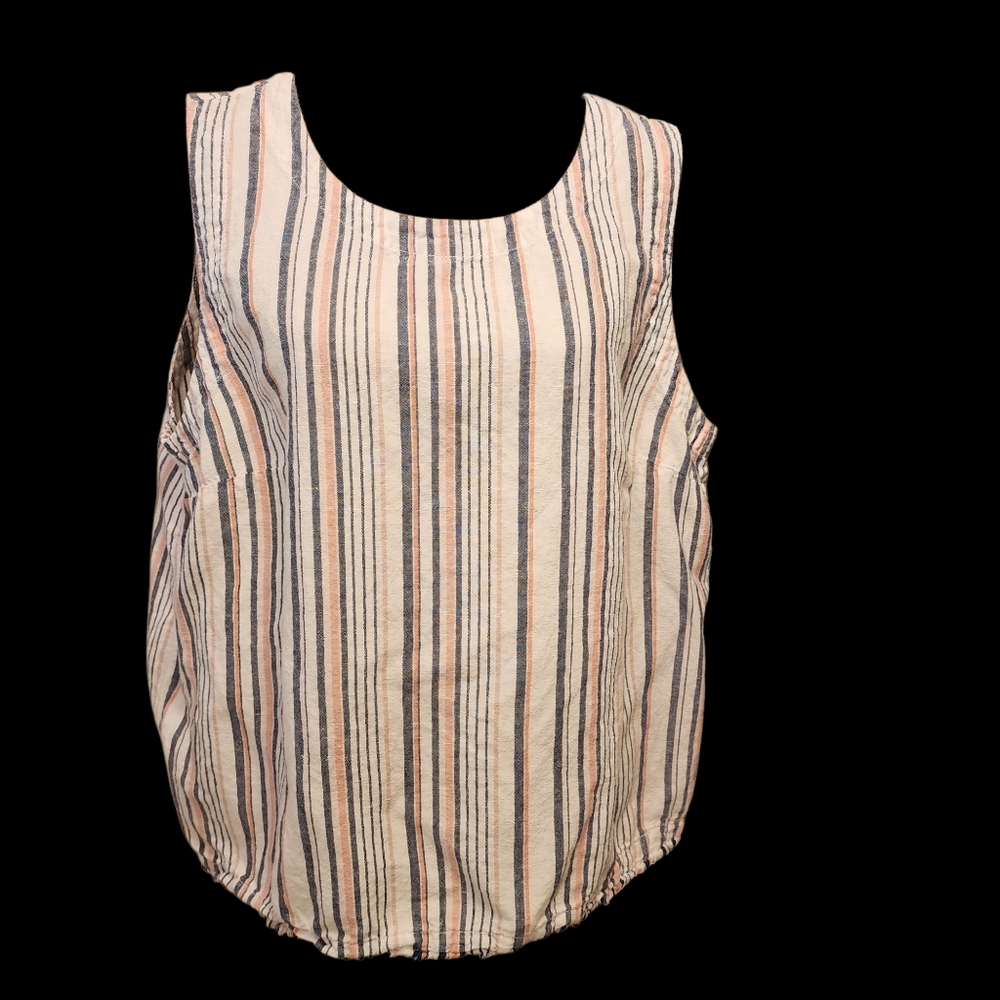Liz Claiborne XXL Sleeveless Striped Top 55% Linen 45% Cotton